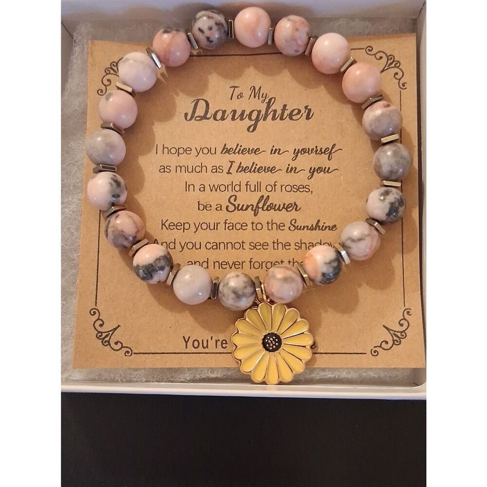 Hyasfey Natural Stone Sunflower Inspirational To My Daughter Bracelet With Card